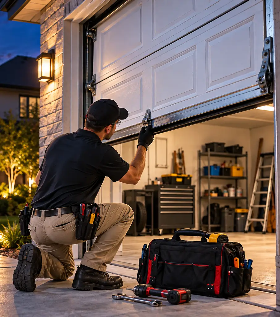 Garage door technician at work
